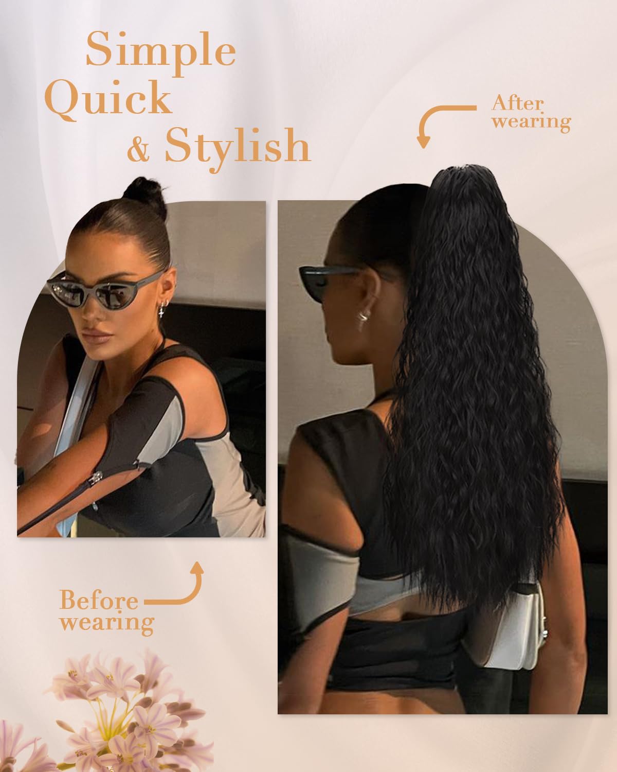 InspiritStyle Ponytail Extension for Black Women Synyhetic Drawstring Ponytail Hair Extensions Long Curly Clip in Ponytail for Daily Party Use