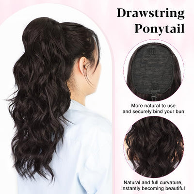 pasadena Ponytail Extension,Drawstring Ponytail Hair Extensions Dark Brown Long Wave Ponytail For Women