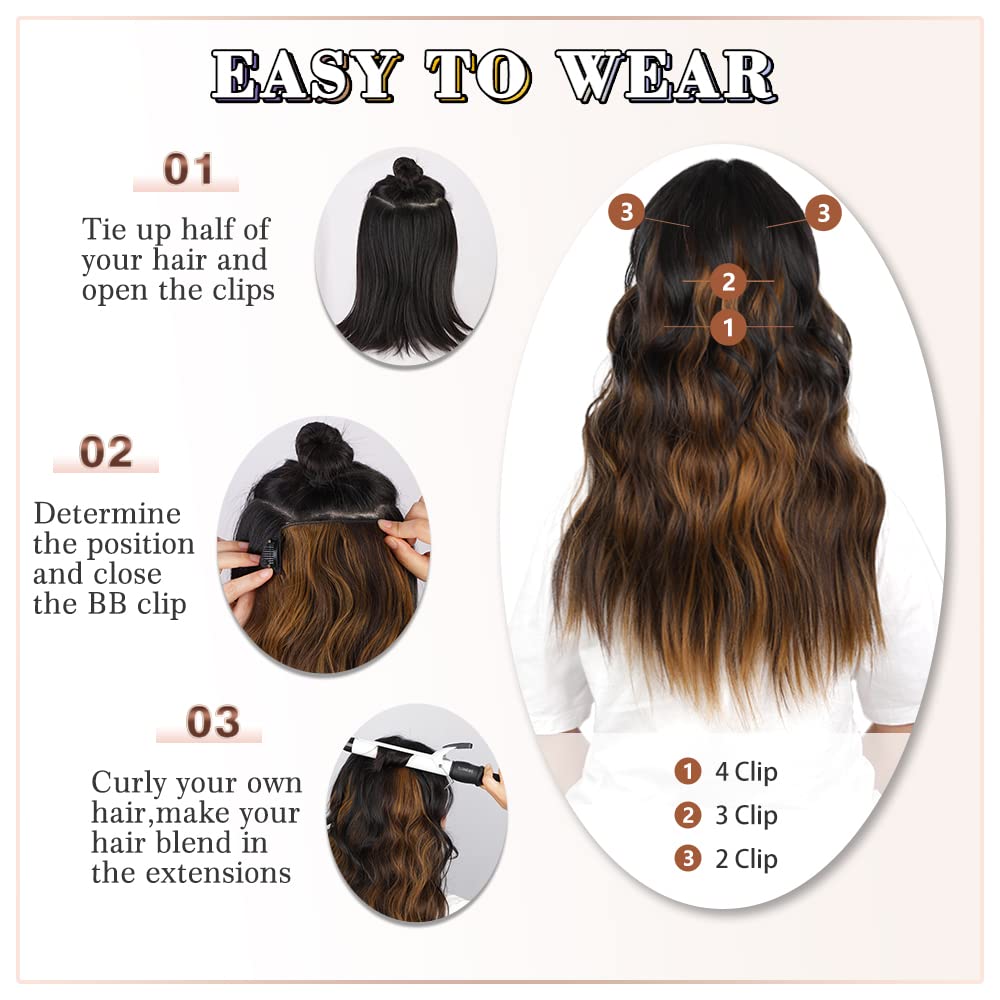 InspiritStyle Clip in Long Wavy Hair Extensions Synthetic 4 PCS Thick Hairpieces for Women 20 Inch Long Fiber Hair Extension for Daily Party Use
