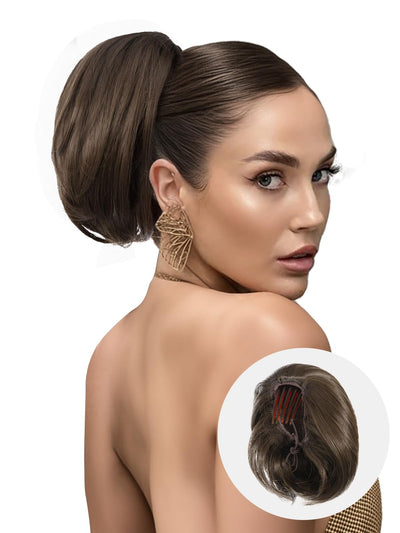 InspiritStyle Hair Bun Hairpiece,Short Drawstring Ponytail for Women Bun Hair Pieces with Comb Synthetic Hair Bun Hair Pieces Natural Short Ponytail Hair Extensions for Daily Use