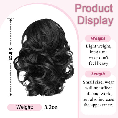 CloudEase Claw Clip in Ponytails Extension for Women 9 Inch Black Curly Short Pony Tails Hair Extensions Classic Loose Wavy Hair Pieces for Women