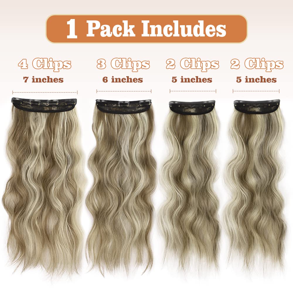 InspiritStyle Clip in Long Wavy Hair Extensions Synthetic 4 PCS Thick Hairpieces for Women 20 Inch Long Fiber Hair Extension for Daily Party Use
