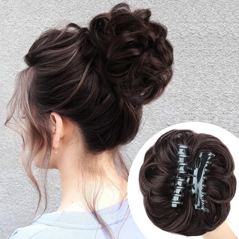 stephaastyle Messy Bun Hair Piece Tousled Updo Hairpiece for Women Wavy Curly Scrunchies Clip in Claw Hair Bun Synthetic Chignon Claw Clip With Hair Attached