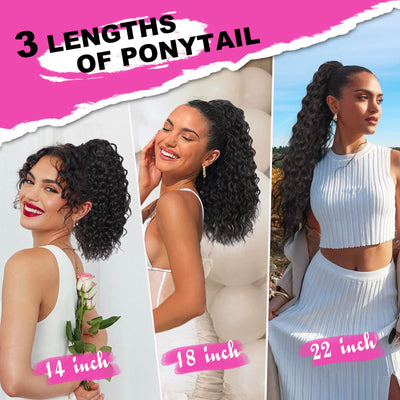 nayhia Ponytail Extension Drawstring Ponytail for Black Women 14 Inch Synthetic Long Afro Curly Fluffy Ponytail for Daily Use