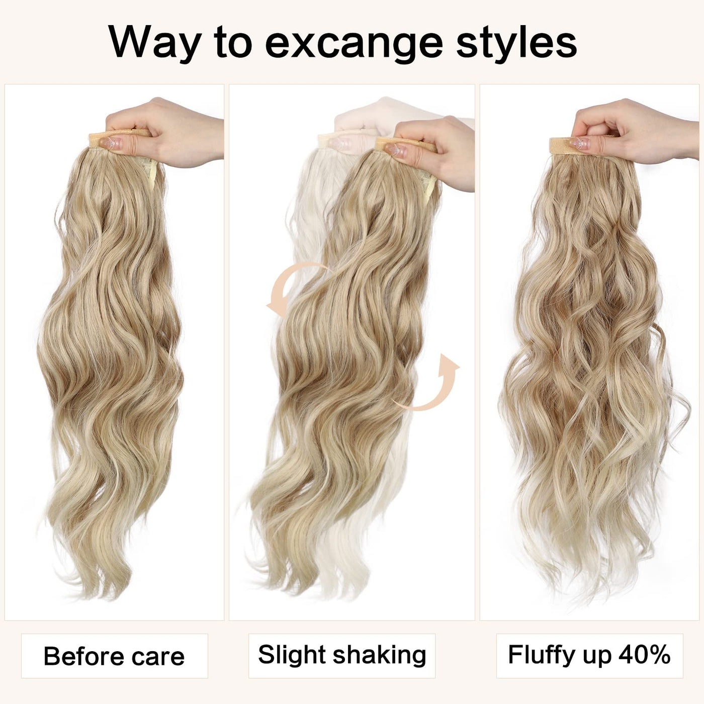 JoyfulBeauty Wavy Ponytail Extension Wrap Around Hair Extensions Bleach Mix Ash Blonde 20 inch