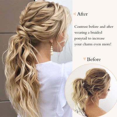 JoyfulBeauty Wavy Ponytail Extension Wrap Around Hair Extensions Bleach Mix Ash Blonde 20 inch