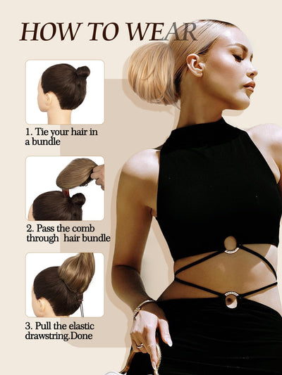 InspiritStyle Hair Bun Hairpiece,Short Drawstring Ponytail for Women Bun Hair Pieces with Comb Synthetic Hair Bun Hair Pieces Natural Short Ponytail Hair Extensions for Daily Use