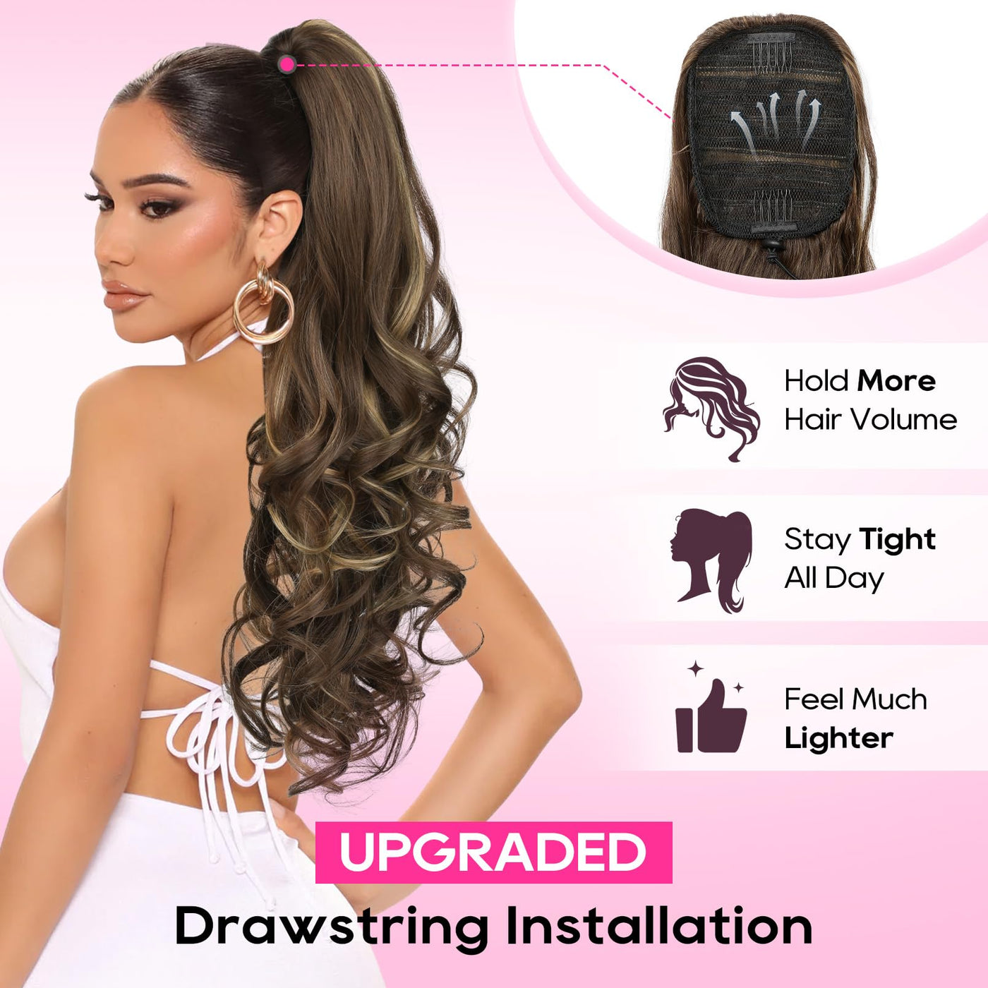 NAYASA Ponytail Extension, 20” Claw Clip Ponytail Extension Curly Clip in Ponytail Long Pony Tails Hair Extensions for Women Fluffy Natural Looking Synthetic Hairpiece