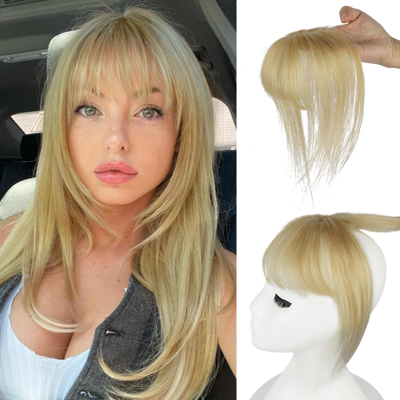 SoftCloudsWig Clip in Bangs 100% Real Human Hair Wipsy Fack Bangs Hair Clip With Topper Lace Bangs,360°Cover Natural Black Clip on Bangs for Women Hairpieces Curved Bangs for Daily Wear