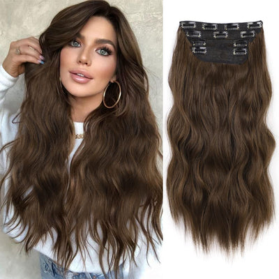 stephaastyle Hair Extensions 4PCS Thick Clip in Hair Extensions for Women - 20 Inch Synthetic Long Wavy Hairpieces for Daily Party Use