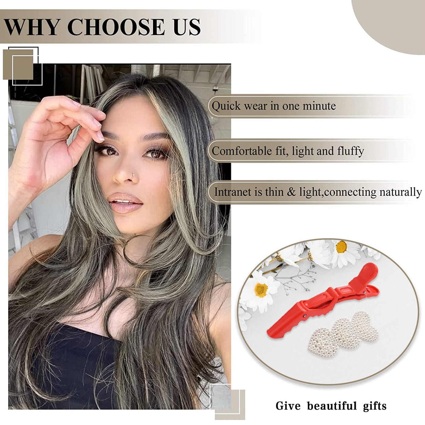 GlitzStrand Long Straight Hair Extensions Layered Hair Extensions Soft Synthetic Clip in Hair Extensions Hairpieces for Women