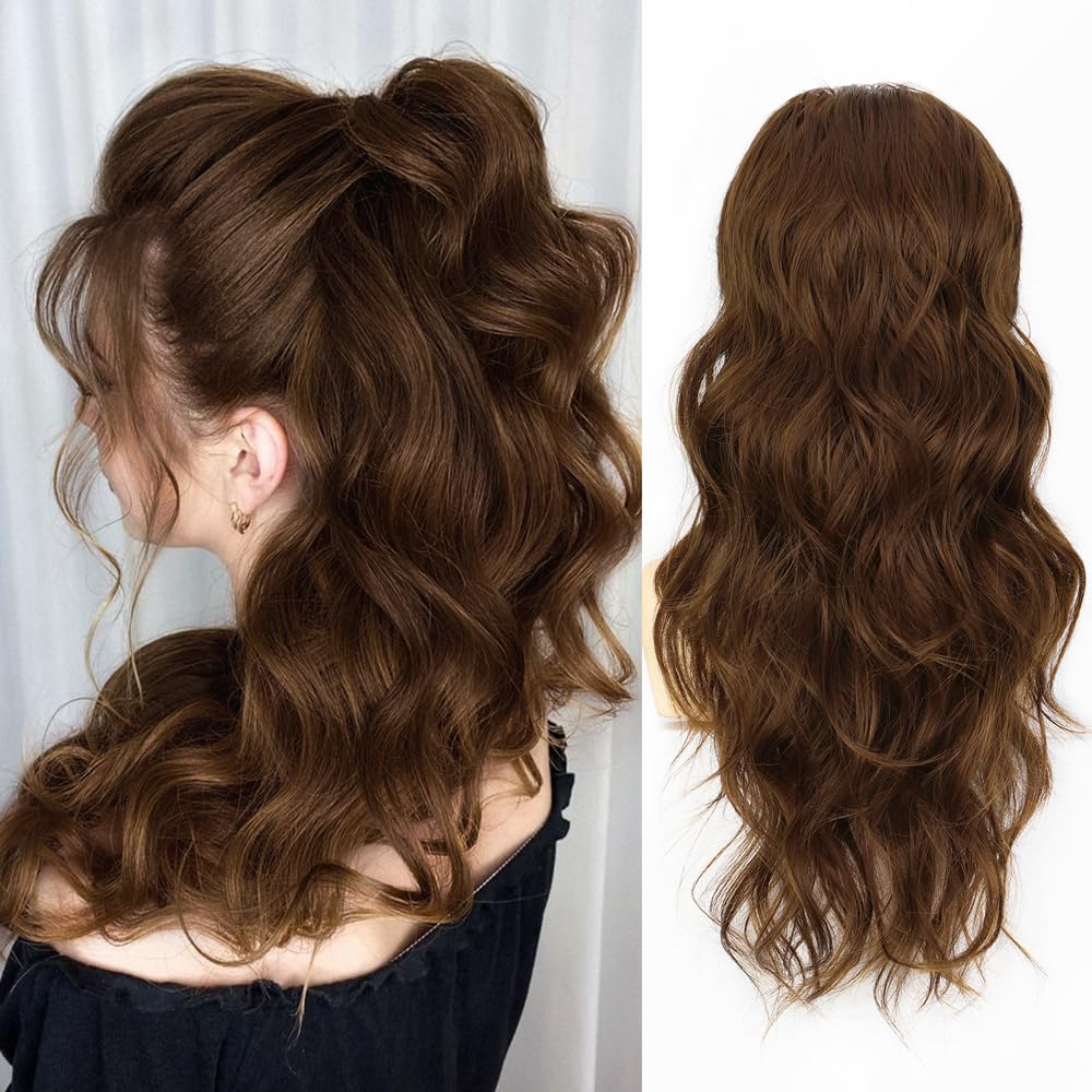 pasadena Ponytail Extension,Drawstring Ponytail Hair Extensions Dark Brown Long Wave Ponytail For Women