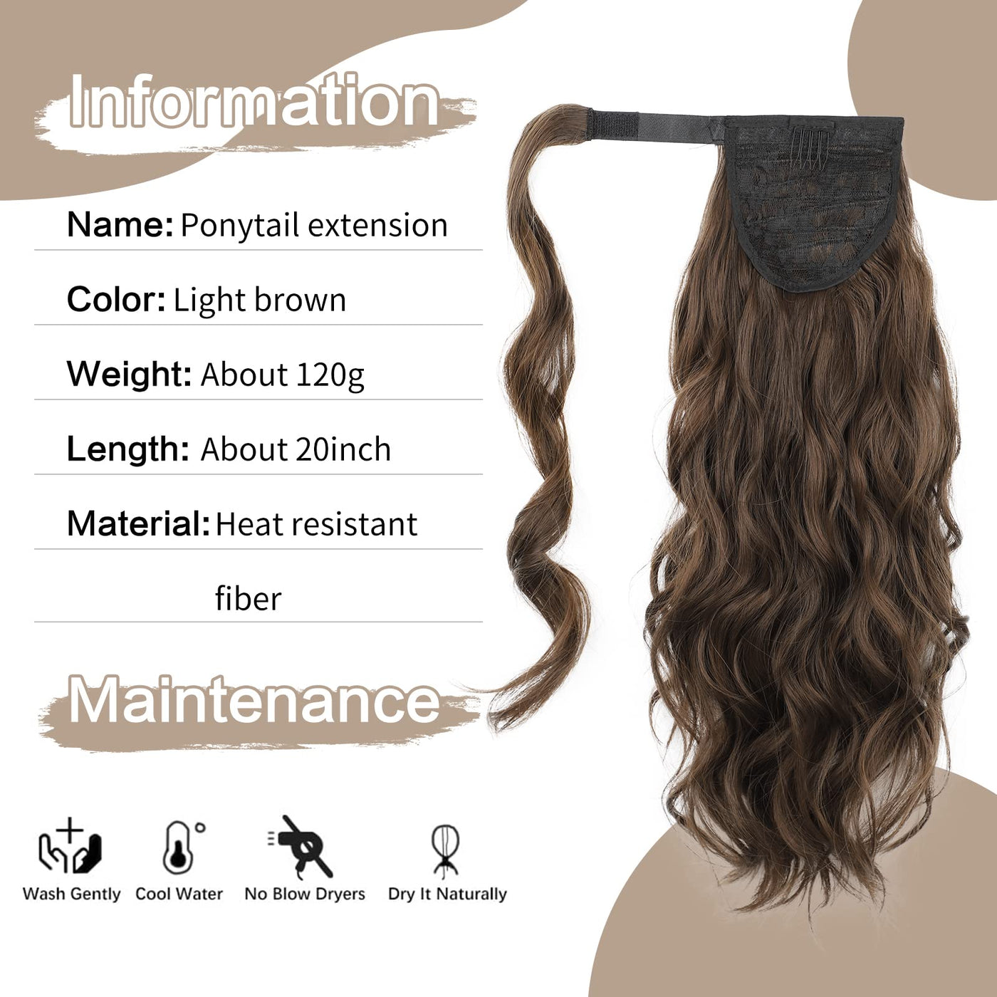 JoyfulBeauty Wavy Ponytail Extension Wrap Around Hair Extensions Bleach Mix Ash Blonde 20 inch