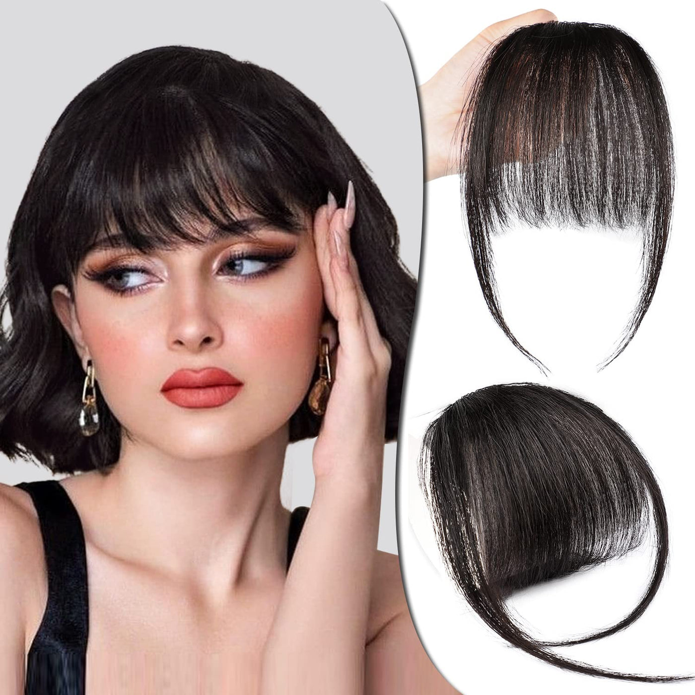 DivineLocks Clip in Bangs, 100% Human Hair Bangs Hair Clip on Bangs Wispy Bangs Hairpieces Air Bangs Hair Clip Flat Bangs Curved Bangs for Daily Wear