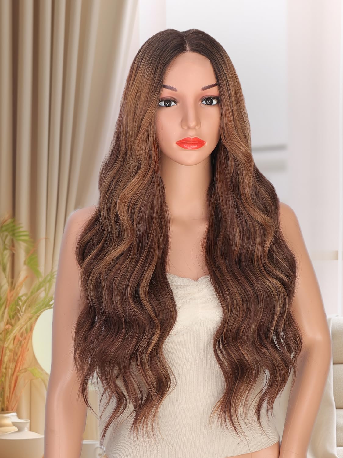 ZenBreeze Blonde Wigs for Women Long Ombre Blonde Wavy Wig with Dark Roots 26 Inch Lace Front Women's Charming Wigs Natural Looking Synthetic Heat Resistant Fiber Wig for Daily Party Use