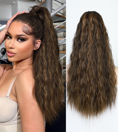 InspiritStyle Ponytail Extension for Black Women Synyhetic Drawstring Ponytail Hair Extensions Long Curly Clip in Ponytail for Daily Party Use