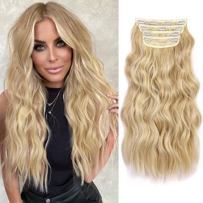InspiritStyle Clip in Long Wavy Hair Extensions Synthetic 4 PCS Thick Hairpieces for Women 20 Inch Long Fiber Hair Extension for Daily Party Use