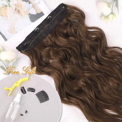 MysticPath Ash Brown Invisible Wire Thick Hair Extension with 4 Secure Clips Long Wavy Hairpiece with Transparent Adjustable Headband 20 Inches Synthetic Fiber for Daily Wear