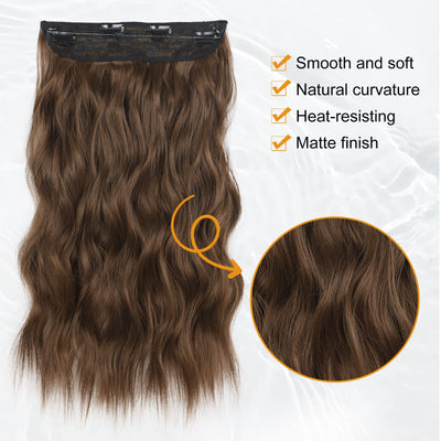 MysticPath Ash Brown Invisible Wire Thick Hair Extension with 4 Secure Clips Long Wavy Hairpiece with Transparent Adjustable Headband 20 Inches Synthetic Fiber for Daily Wear