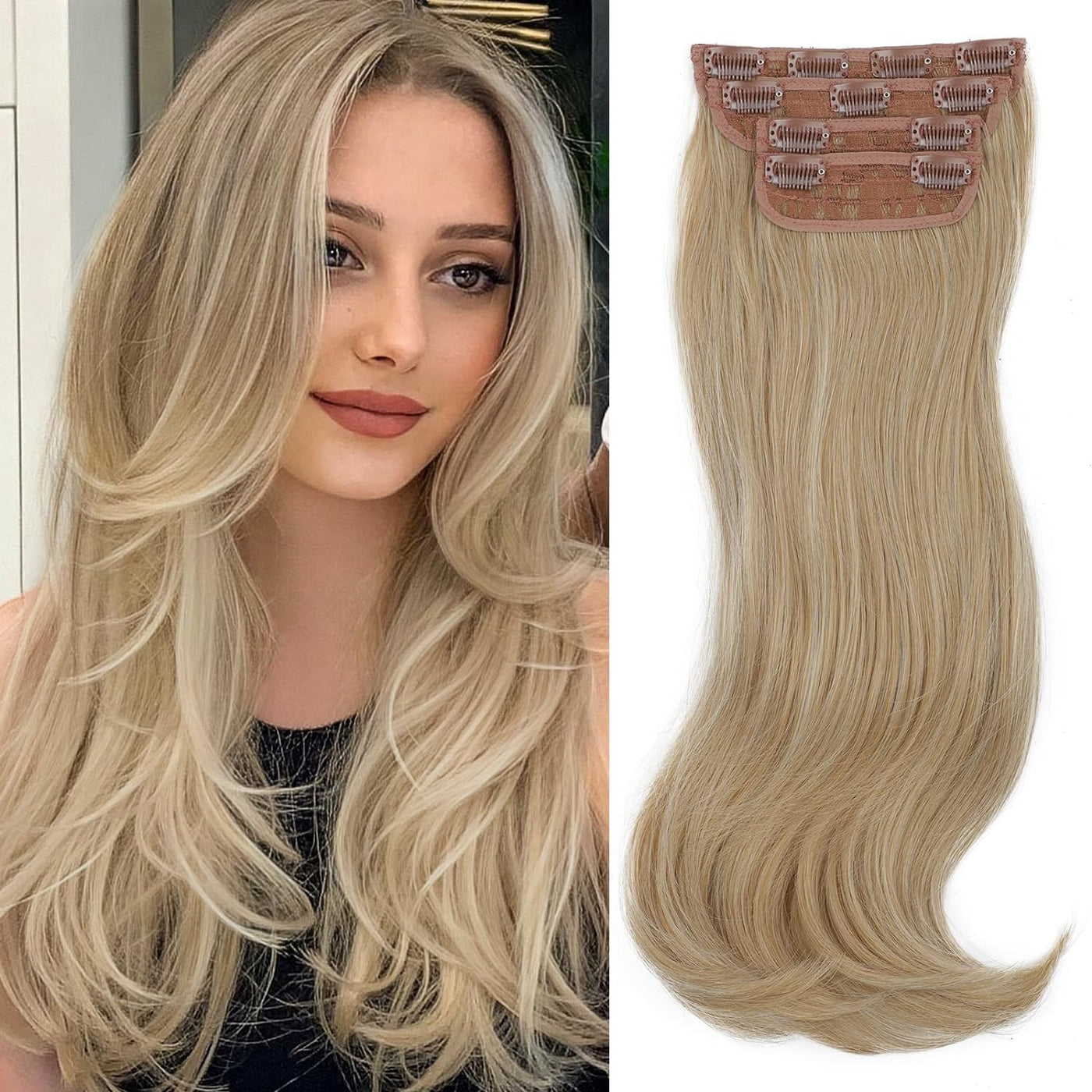 GlitzStrand Long Straight Hair Extensions Layered Hair Extensions Soft Synthetic Clip in Hair Extensions Hairpieces for Women