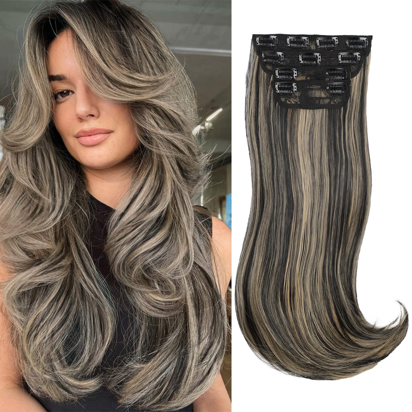 GlitzStrand Long Straight Hair Extensions Layered Hair Extensions Soft Synthetic Clip in Hair Extensions Hairpieces for Women