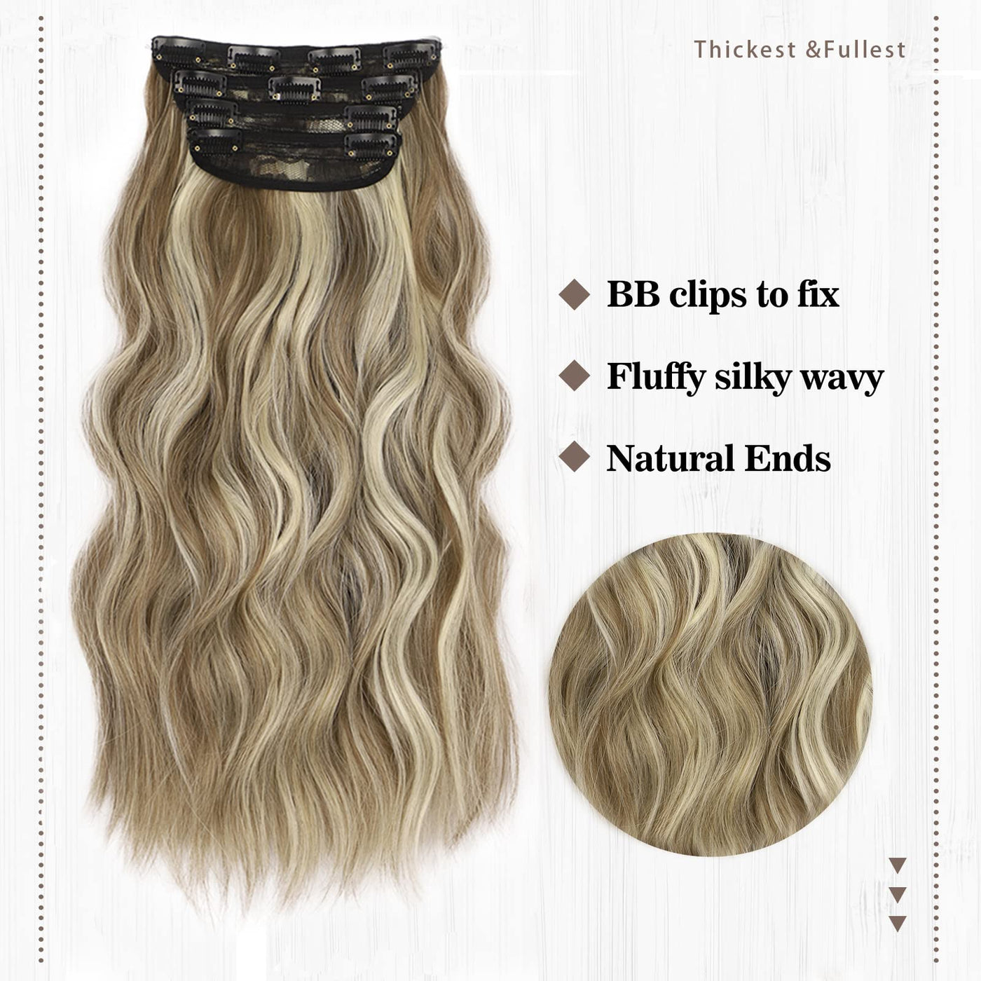 InspiritStyle Clip in Long Wavy Hair Extensions Synthetic 4 PCS Thick Hairpieces for Women 20 Inch Long Fiber Hair Extension for Daily Party Use