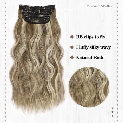 InspiritStyle Clip in Long Wavy Hair Extensions Synthetic 4 PCS Thick Hairpieces for Women 20 Inch Long Fiber Hair Extension for Daily Party Use