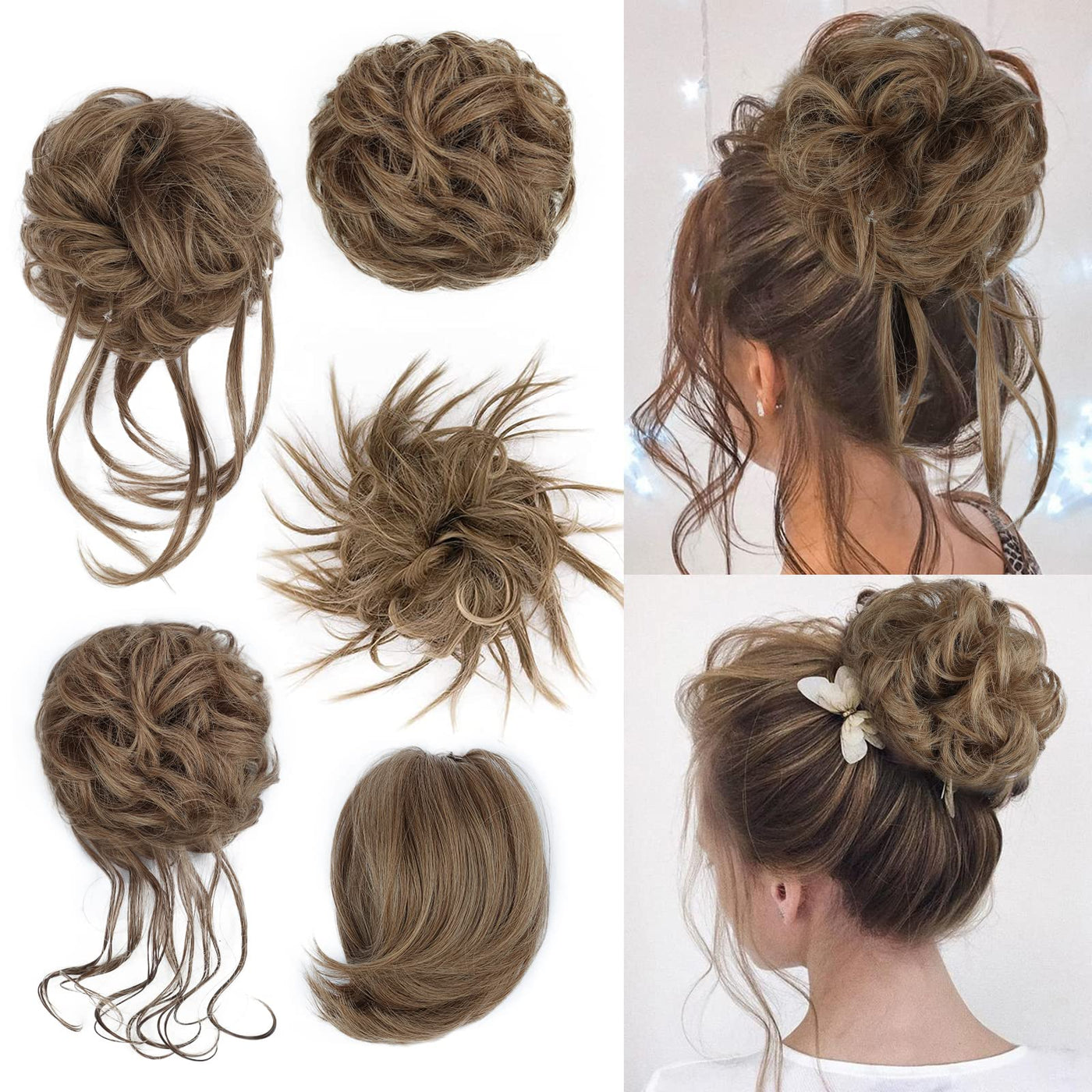 MagicStrand 5 Pieces Messy Bun Hair Pieces Long Tousled Updo Hair Bun Hair Extension Ponytail for Women Elastic Easy Scrunchies Hairpiece with Elastic Band