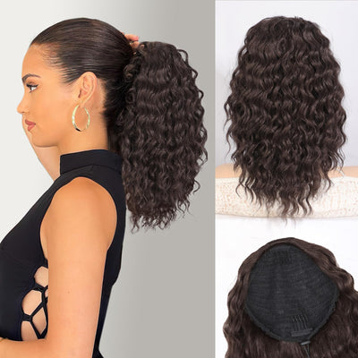 nayhia Ponytail Extension Drawstring Ponytail for Black Women 14 Inch Synthetic Long Afro Curly Fluffy Ponytail for Daily Use