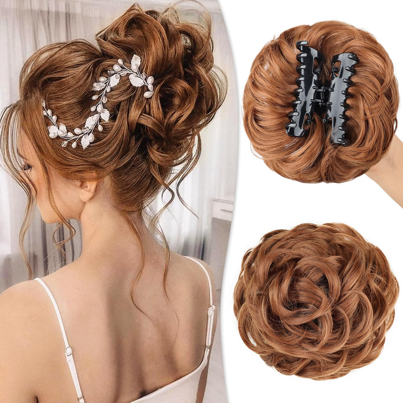 stephaastyle Messy Bun Hair Piece Tousled Updo Hairpiece for Women Wavy Curly Scrunchies Clip in Claw Hair Bun Synthetic Chignon Claw Clip With Hair Attached