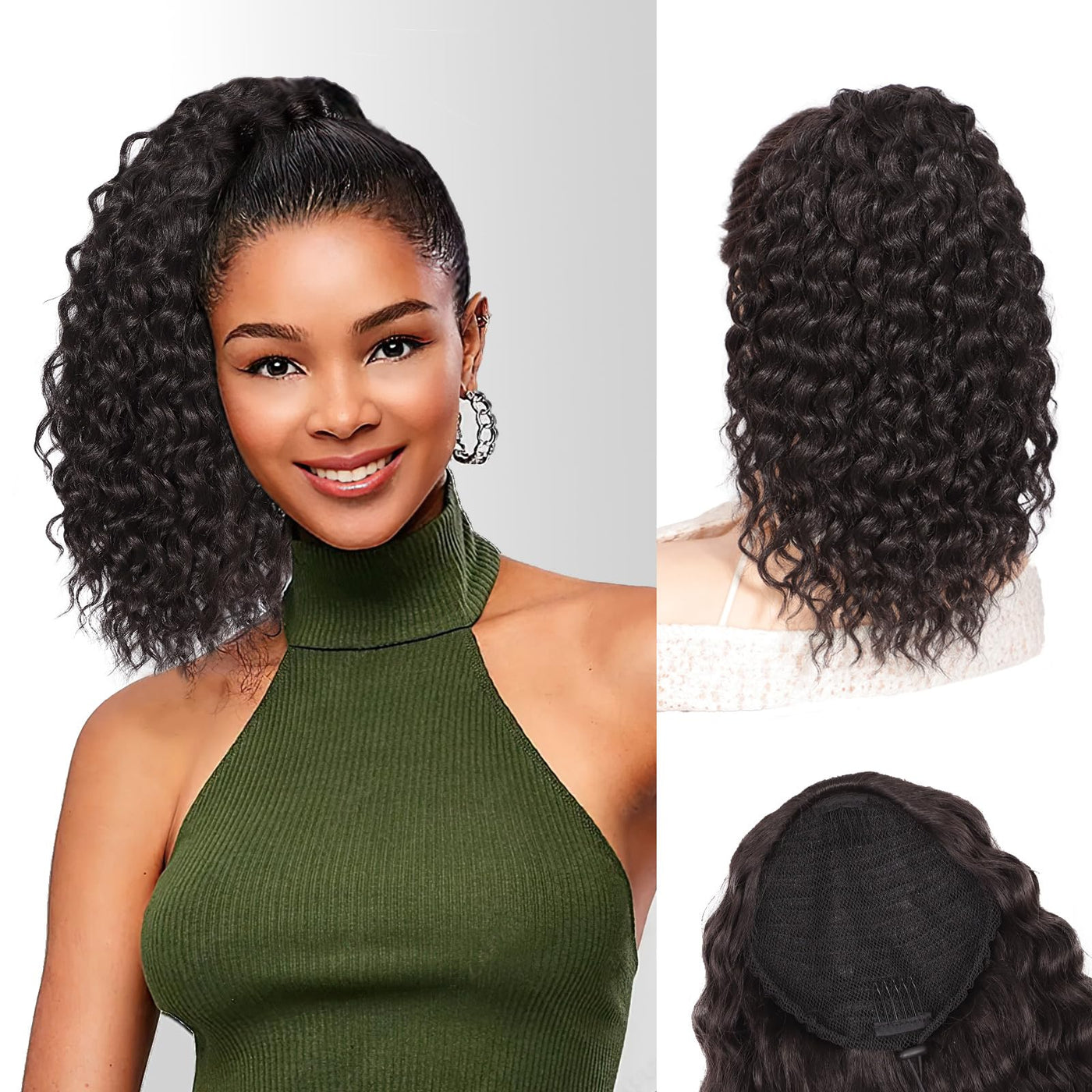 nayhia Ponytail Extension Drawstring Ponytail for Black Women 14 Inch Synthetic Long Afro Curly Fluffy Ponytail for Daily Use