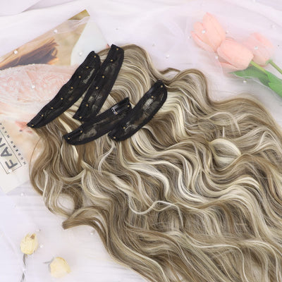 InspiritStyle Clip in Long Wavy Hair Extensions Synthetic 4 PCS Thick Hairpieces for Women 20 Inch Long Fiber Hair Extension for Daily Party Use