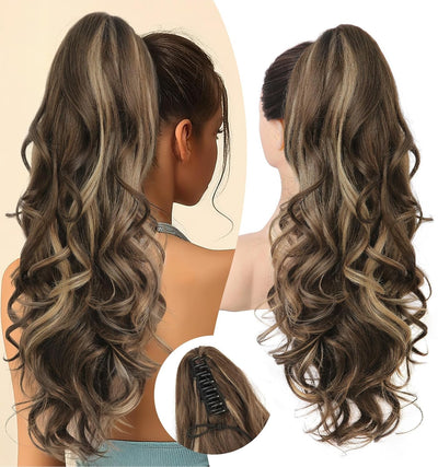 NAYASA Ponytail Extension, 20” Claw Clip Ponytail Extension Curly Clip in Ponytail Long Pony Tails Hair Extensions for Women Fluffy Natural Looking Synthetic Hairpiece