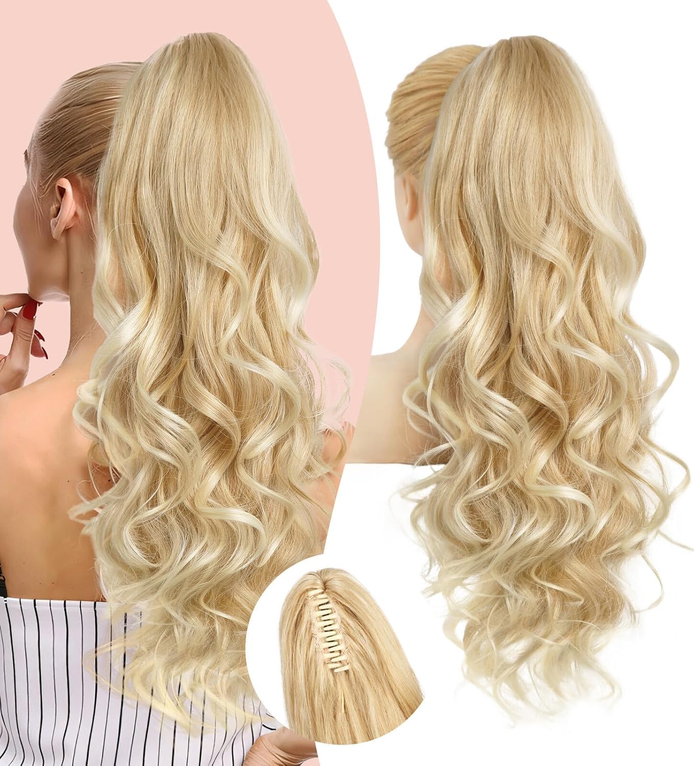 NAYASA Ponytail Extension, 20” Claw Clip Ponytail Extension Curly Clip in Ponytail Long Pony Tails Hair Extensions for Women Fluffy Natural Looking Synthetic Hairpiece