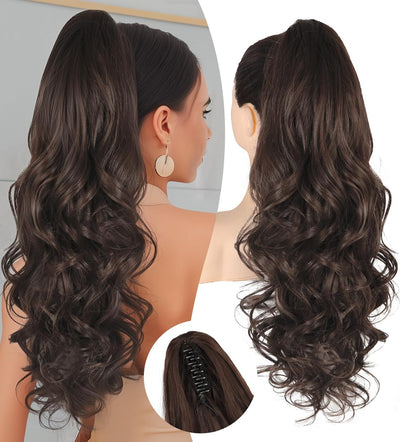 NAYASA Ponytail Extension, 20” Claw Clip Ponytail Extension Curly Clip in Ponytail Long Pony Tails Hair Extensions for Women Fluffy Natural Looking Synthetic Hairpiece
