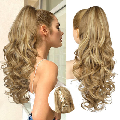 NAYASA Ponytail Extension, 20” Claw Clip Ponytail Extension Curly Clip in Ponytail Long Pony Tails Hair Extensions for Women Fluffy Natural Looking Synthetic Hairpiece