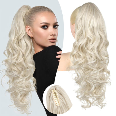 NAYASA Ponytail Extension, 20” Claw Clip Ponytail Extension Curly Clip in Ponytail Long Pony Tails Hair Extensions for Women Fluffy Natural Looking Synthetic Hairpiece