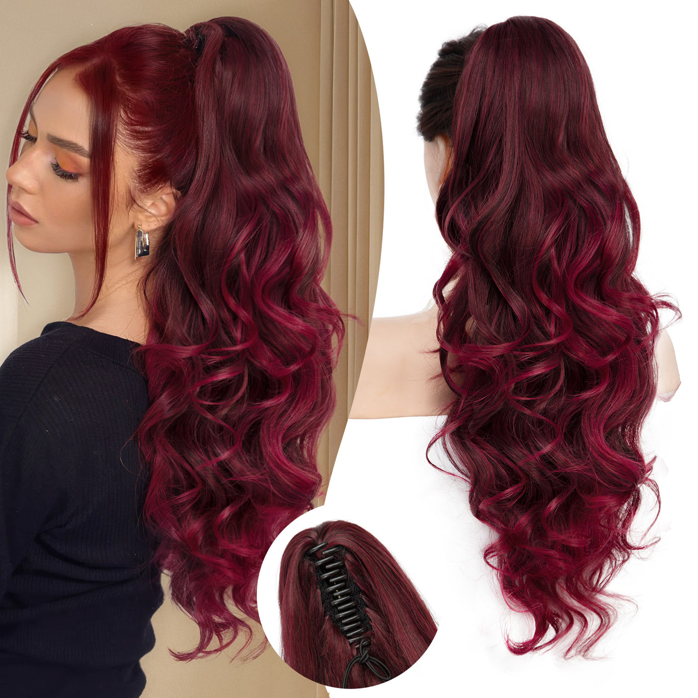 NAYASA Ponytail Extension, 20” Claw Clip Ponytail Extension Curly Clip in Ponytail Long Pony Tails Hair Extensions for Women Fluffy Natural Looking Synthetic Hairpiece